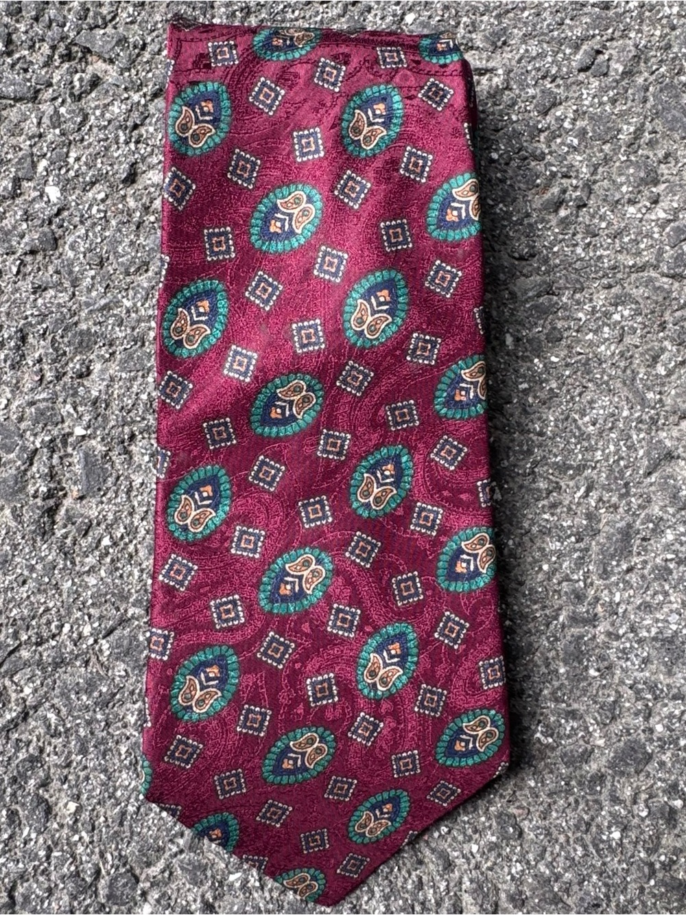 Allen Solly Burgundy Geometric Men's Tie butterfly abstract gold green red vtg